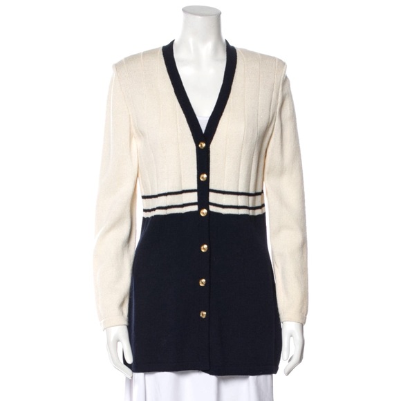 St. John Sweaters - St John Striped V-Neck Sweater
